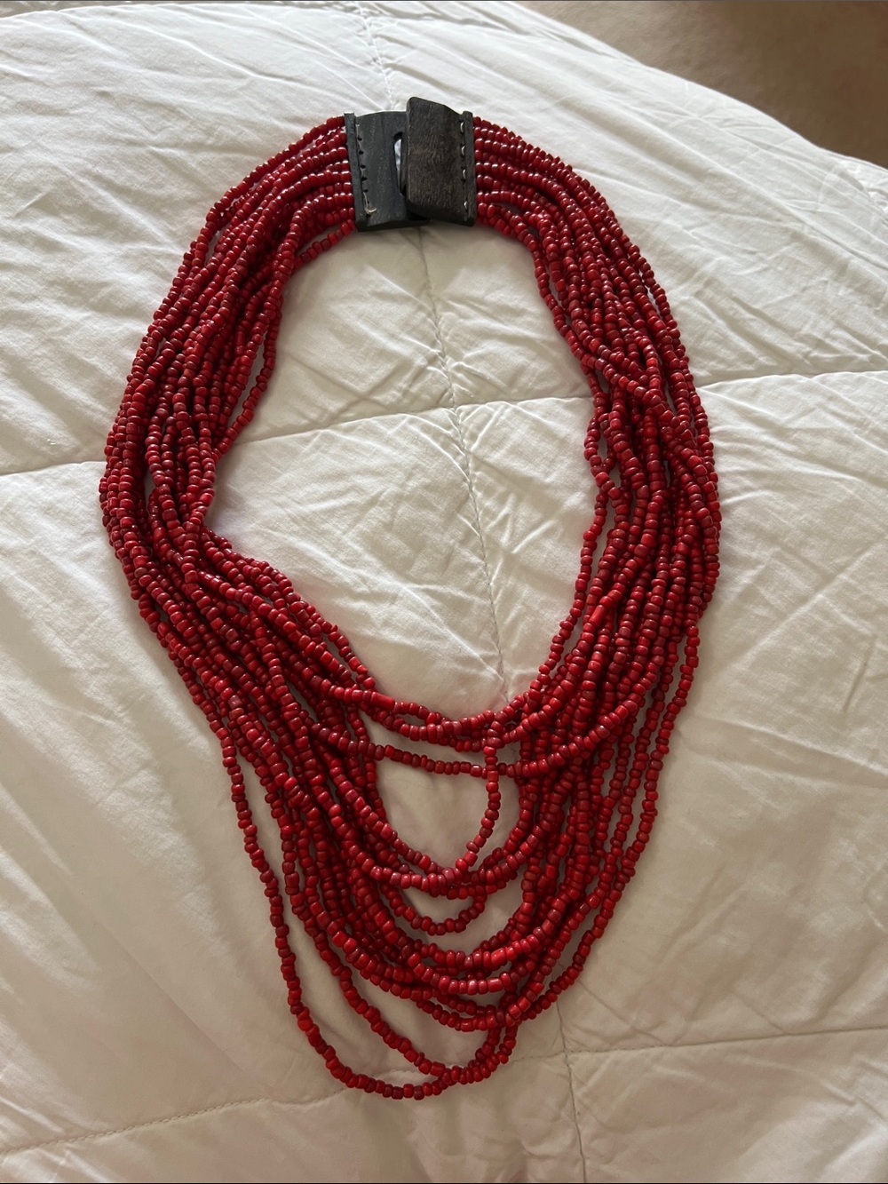 Red beaded stacked necklace
